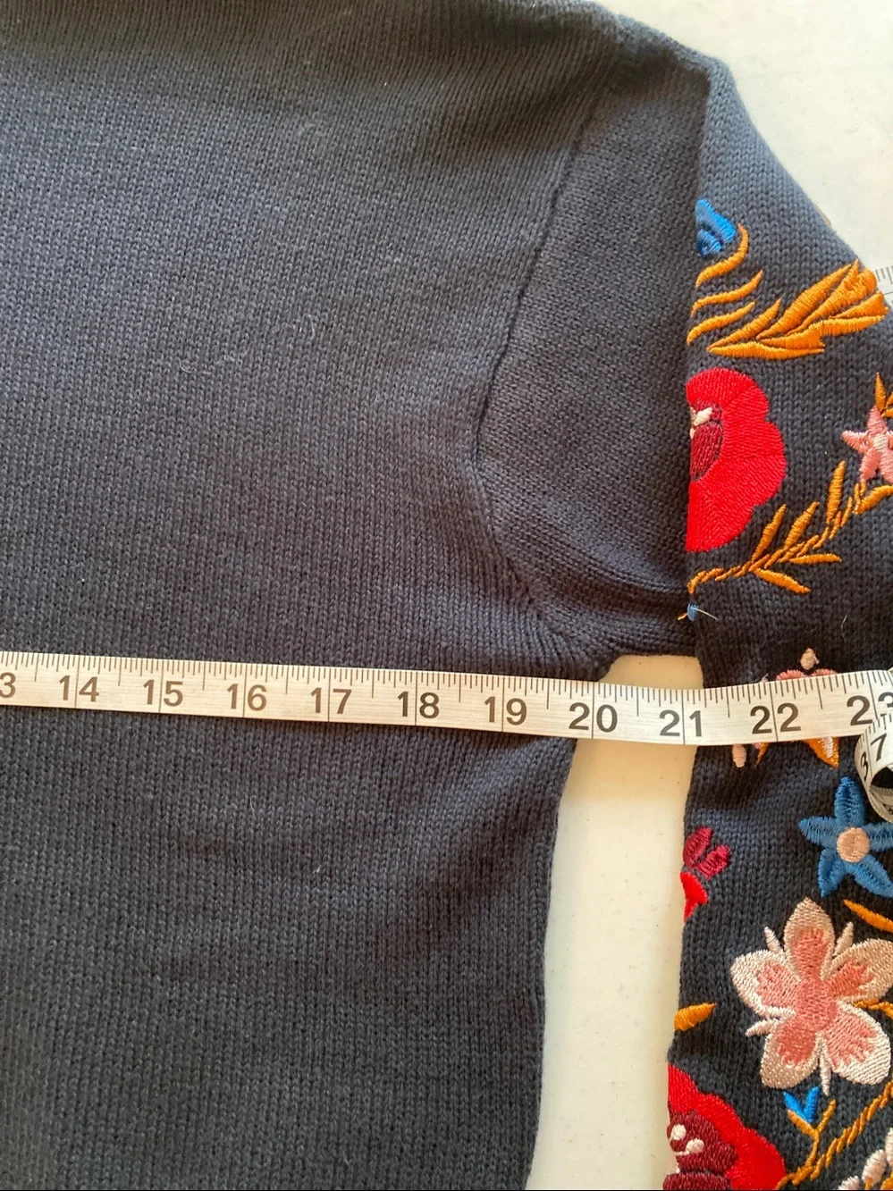Embroidered Floral Sleeve Black Crewneck Sweater - Picture 6 of 8